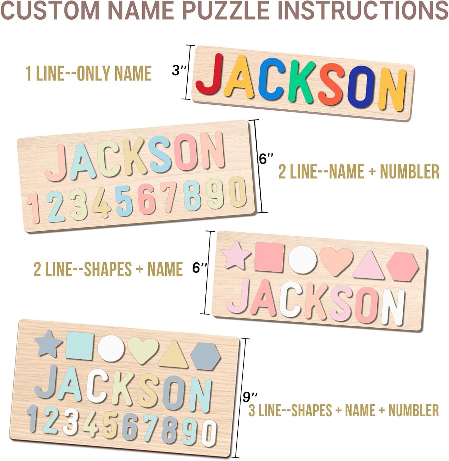 Personalized Name Puzzle for Kids, Personalized Baby Gifts Name Puzzles for Toddlers 1-3, 1st Birthday for Girls & Boys Wooden Alphabet & Shape Puzzle Montessor Toys for Kids