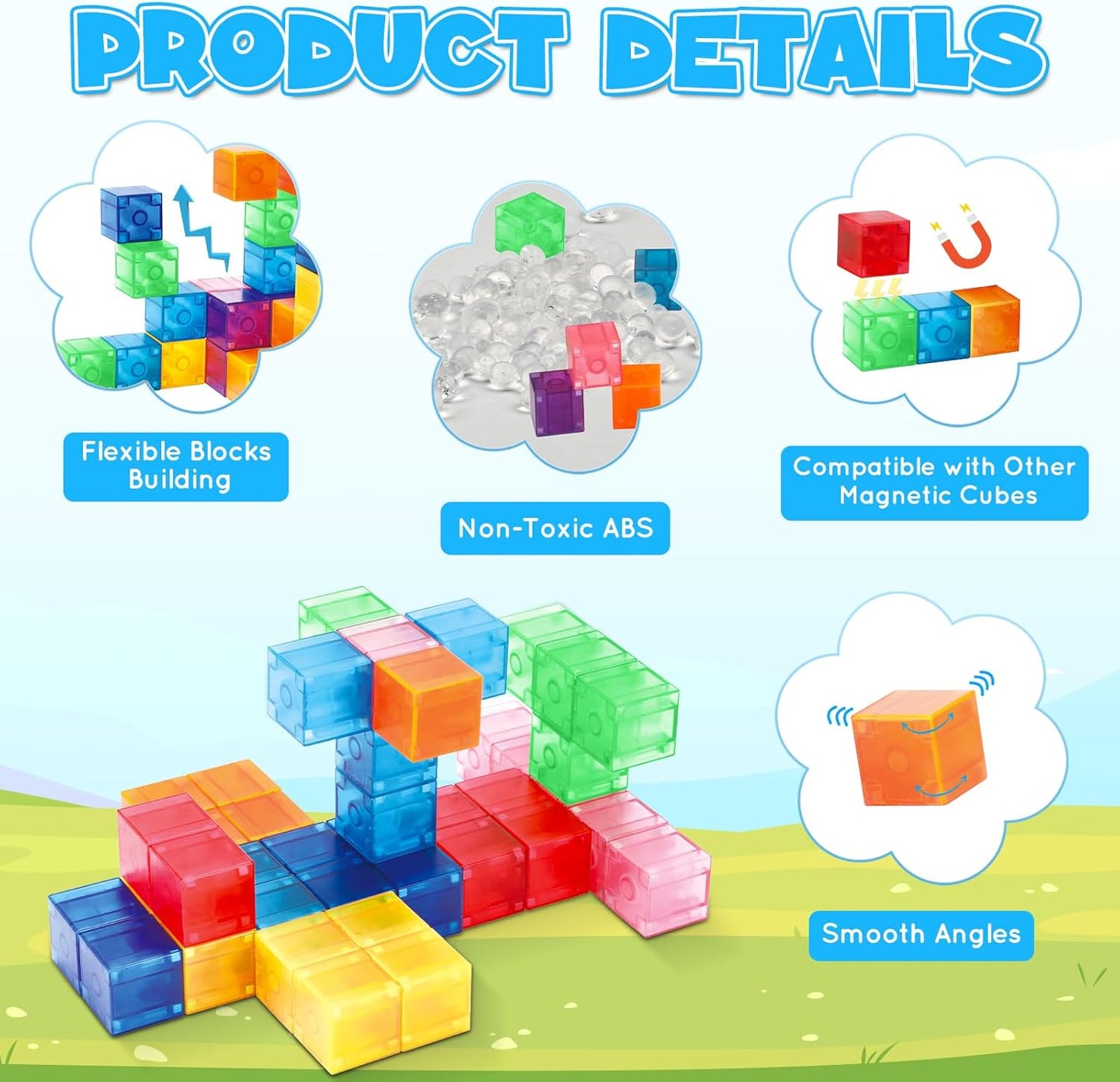 Magnetic Blocks, Magnetic Building Blocks for Toddlers 3+, Montessori Toys Preschool STEM Educational Sensory Magnet Tiles for Kids Boys and Girls Classroom Must Haves