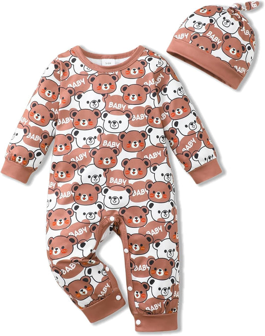 NZRVAWS Baby Boy Clothes Preemie Infant Boy Bear Outfits Jumpsuit Bodysuit Letter Print Romper
