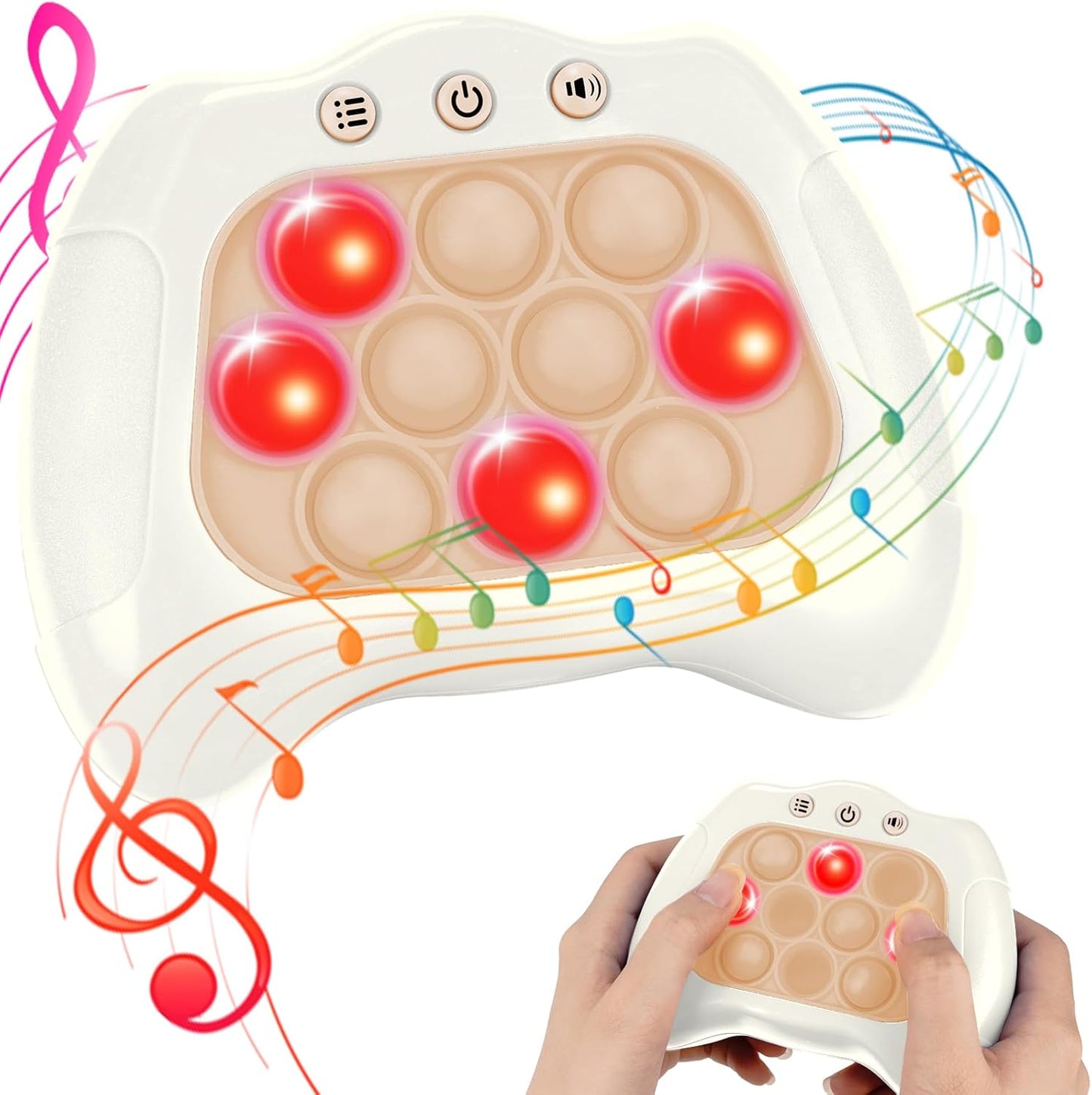 Fast Push Bubble Game, Light-up Pop Game Fidget Toys for Kids and Adults, Electronic Handheld Quick Push Bubble Game, Stress Relief Toys for 6 7 8 9+ Year Old Boys & Girls (White)