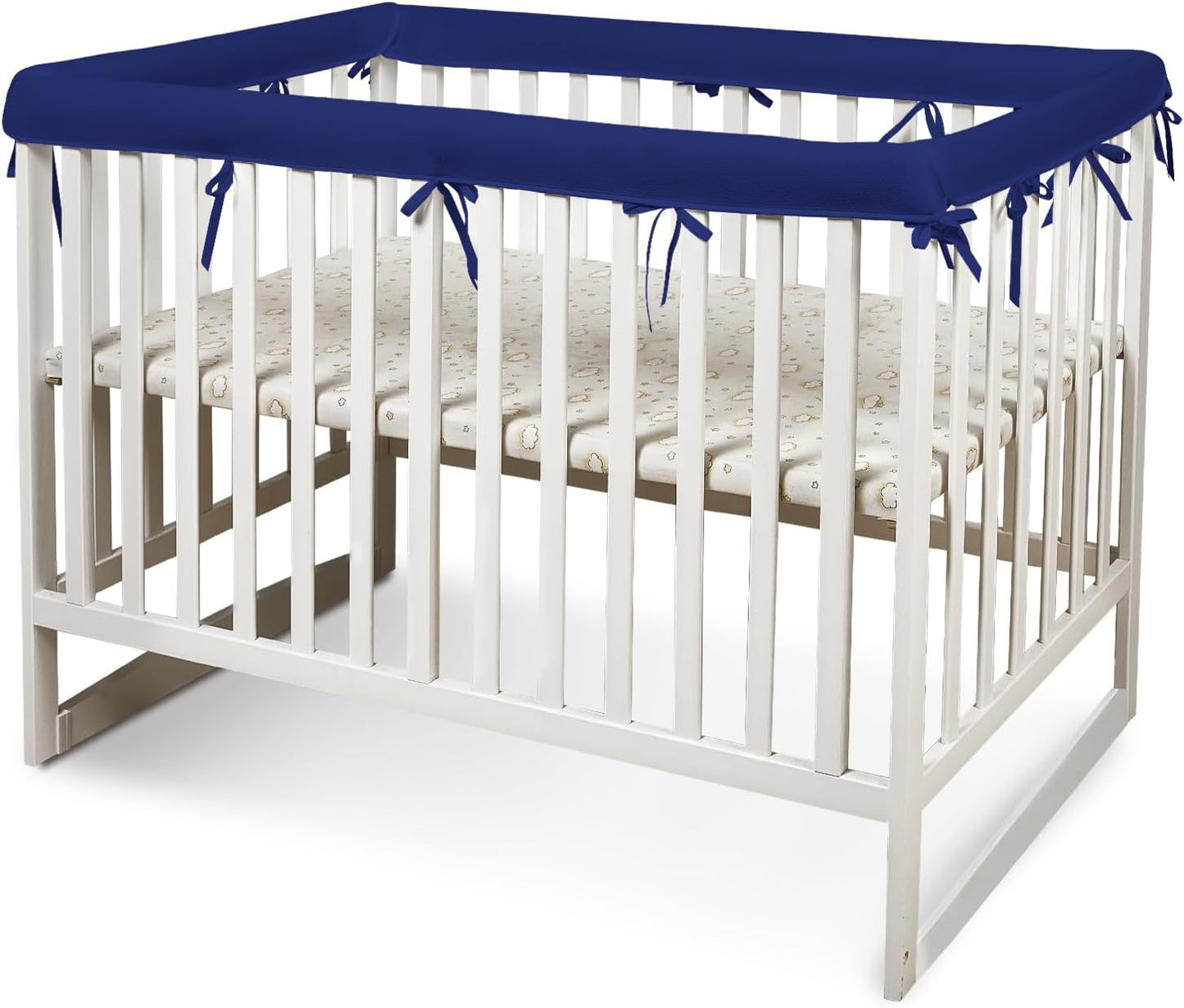 3 in 1 Crib Mesh Liner for Life Size Cribs,White Soft Anti-Collision Strip Corner Covers,Protect Baby Teeth and Save Crib Rails, Rail Edge Protector Strip (Blue)