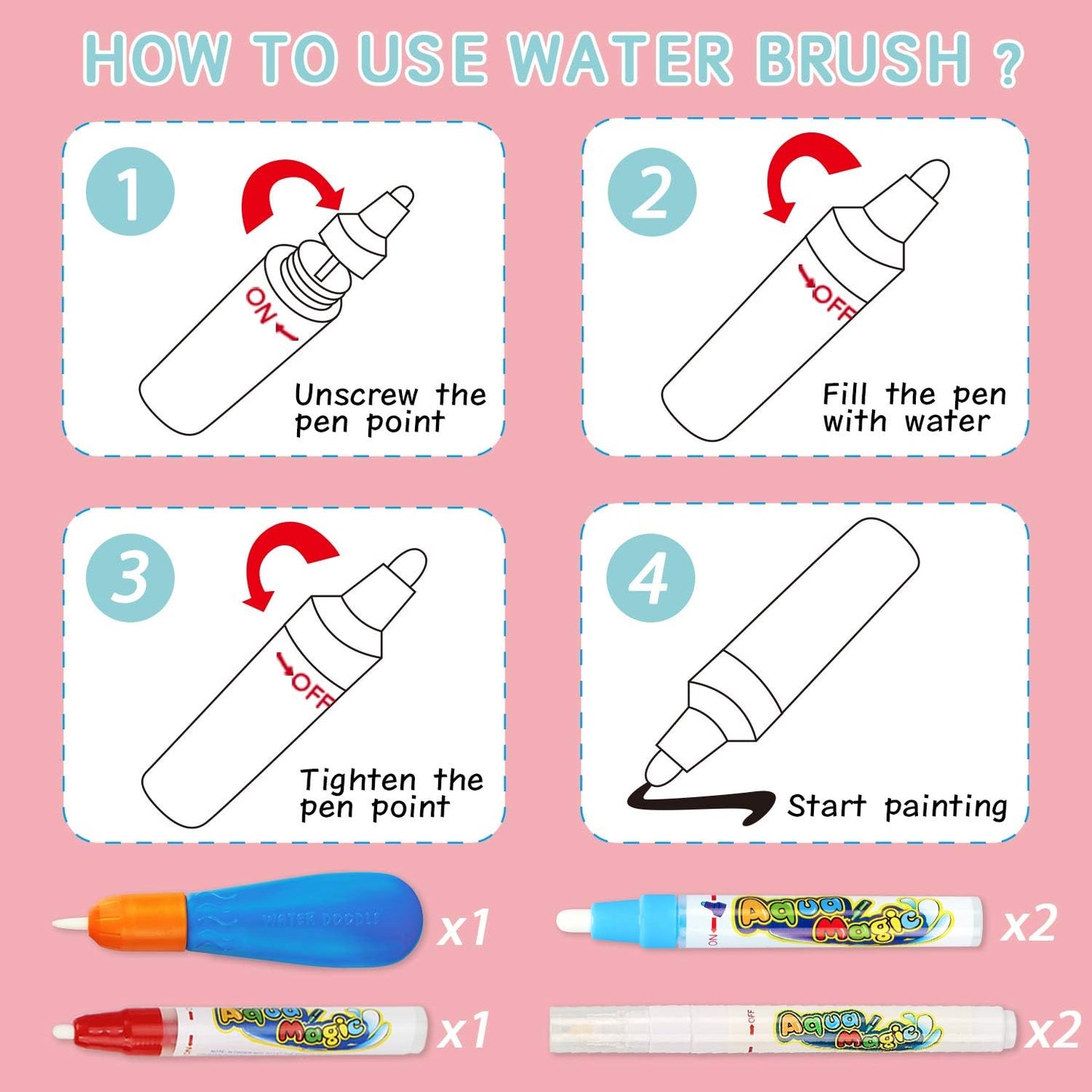 Water Doodle Mat- Kids Painting Writing Doodle Board Toy - Color Drawing Mat Bring Magic Pens Educational Toys for Age 3 4 5 6 7 8 9 10 Year Old Girls Boys Toddler Present