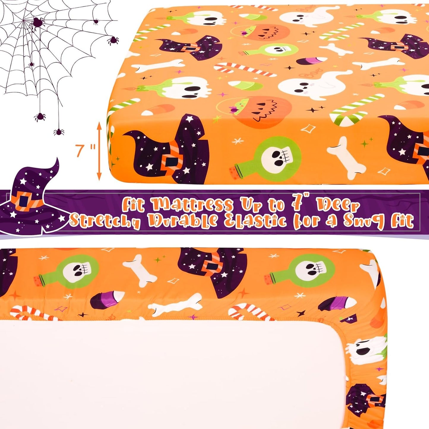 UOMNY Halloween Pumpkin Crib Sheet for Boys Girls Halloween Fitted Crib Sheets for Standard Crib 52 X 28 Inch Toddler Crib Mattresses Sheet, Purple Hat