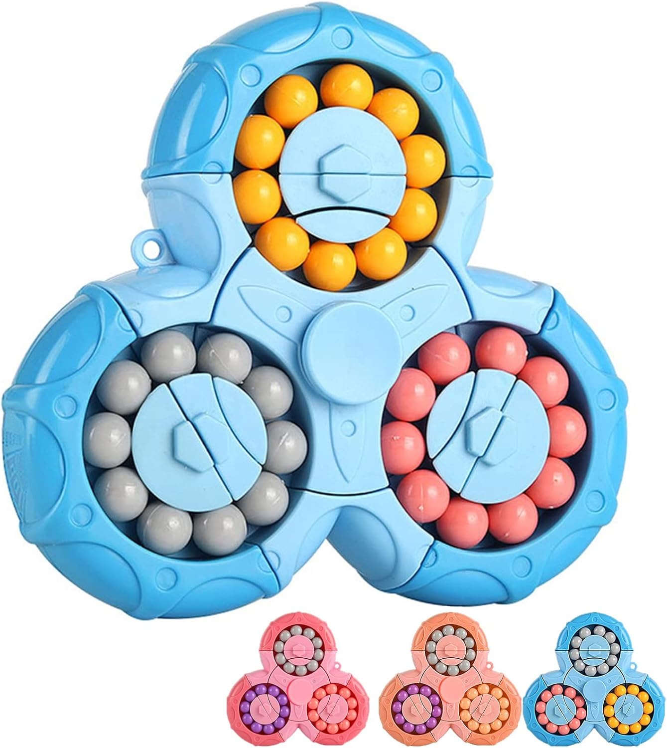 Magic Bean Rotating Brain Teaser Finger Puzzle Toy,Boys Girls Handheld Spinner Stress Anxiety Relief Ball Game Sensory Toys,Gift for Kids Ages 3Above Easter Christmas Birthday New Year (blue)