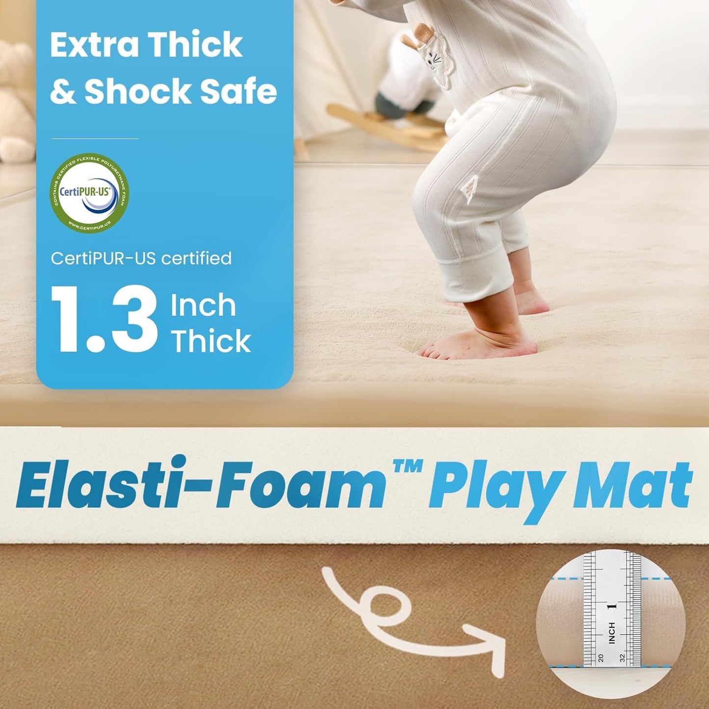 1.3" Thick baby play mat for floor,79 x 118 Large Foam Tummy Time Mat,Padded Support Soft Plush Nursery Rug for Infant,Kids Toddler Crawling kick activity (Light Grey)