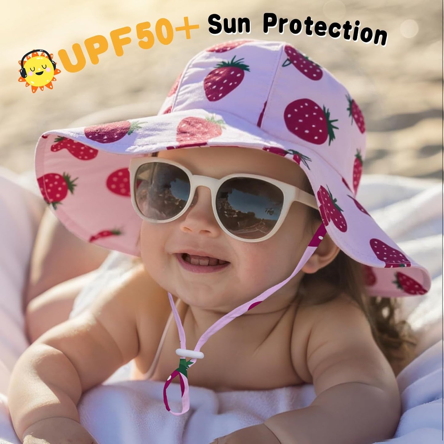 Baby Sun Hat Toddler Girl Beach Hat Adjustable Outdoor Summer Hat UPF 50+ Sun Protection Wide Brim Infant Kids
