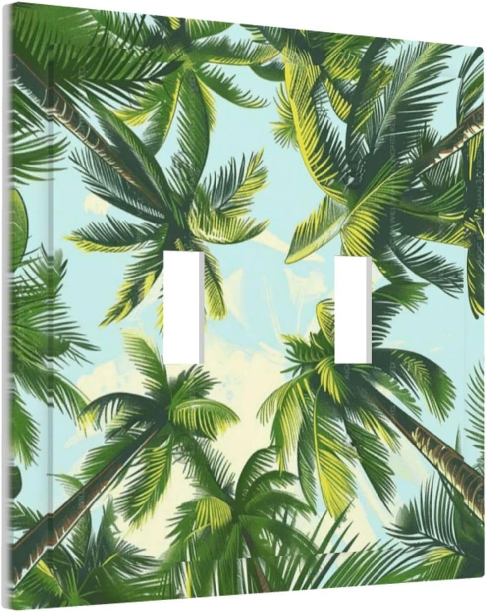 Summer Sky Coconut Palms Trees Green Plants Leaf Decorative Switch Plates 2 Gang Double Toggle Outlet Light Switch Cover Wall Plate Electrical Faceplate for Bed Room Living Room Decor