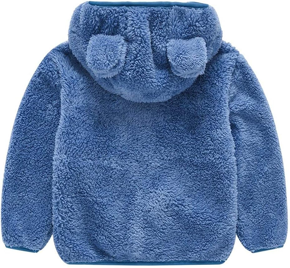 AIWUHE Toddler Boys Girls Hooded Jacket Fleece Hoodie Winter Warm Solid Color Teddy Coat Zip-up Bear Ear Sweater Fall Clothes