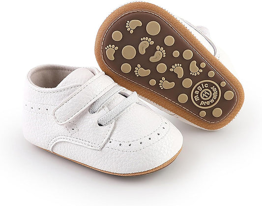 SOFMUO Baby Boys Girls High Top Ankle PU Leather Sneakers Soft Rubber Sole Infant Moccasins Newborn Oxford Loafers Anti-Slip Toddler Wedding Uniform Dress Shoes