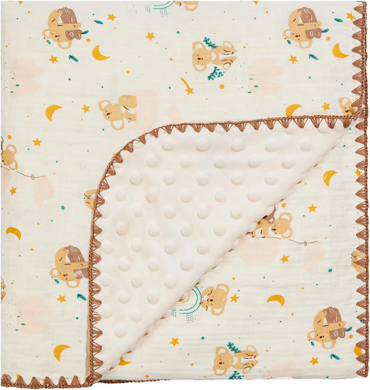 Baby Blanket Double Layer Cotton 40 x 40 Soft Receiving Blanket with Pattern Machine Washable Koala