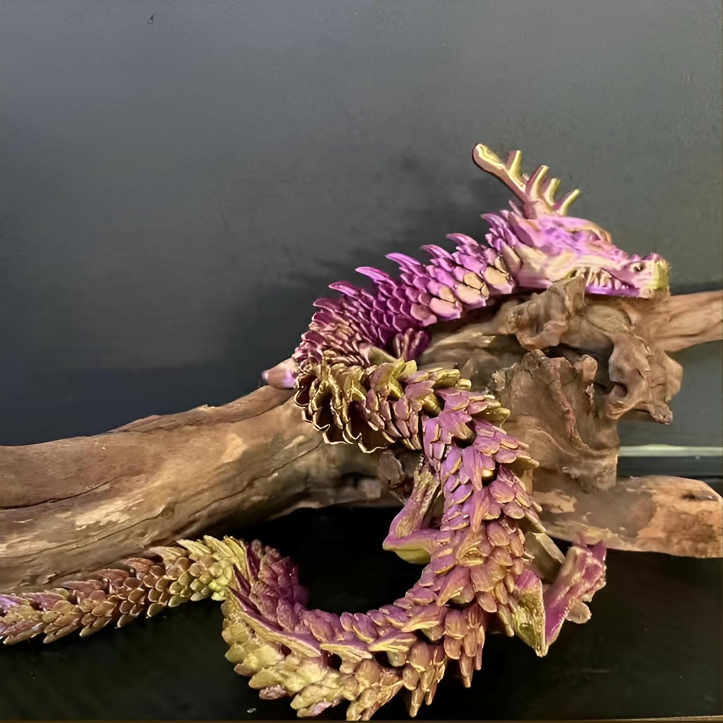 3D Printed Dragon Fidget Toy, 18in Surprise Mystery Dragon, Crystal Dragon Fidget Toy, Articulated Pye Dragon Fish/Display Cabinet/Home/Office Desktop Decor(Purple Gold)
