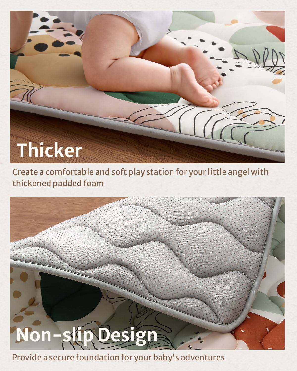 Blissful Diary Baby Play Mats for Floor, 50x50 Inch Crawling Mat for Playpen, Thicken Padding Foam Playmats for Babies and Toddlers, Modern Abstract