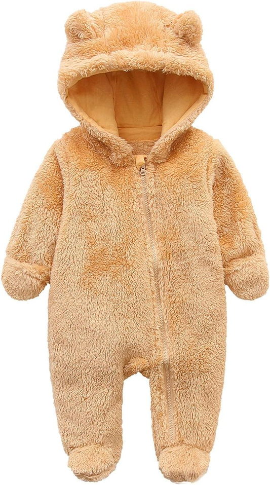Newborn Baby Snowsuit Fleece Lined Onesie Outfits Warm Hooded Romper for Infant