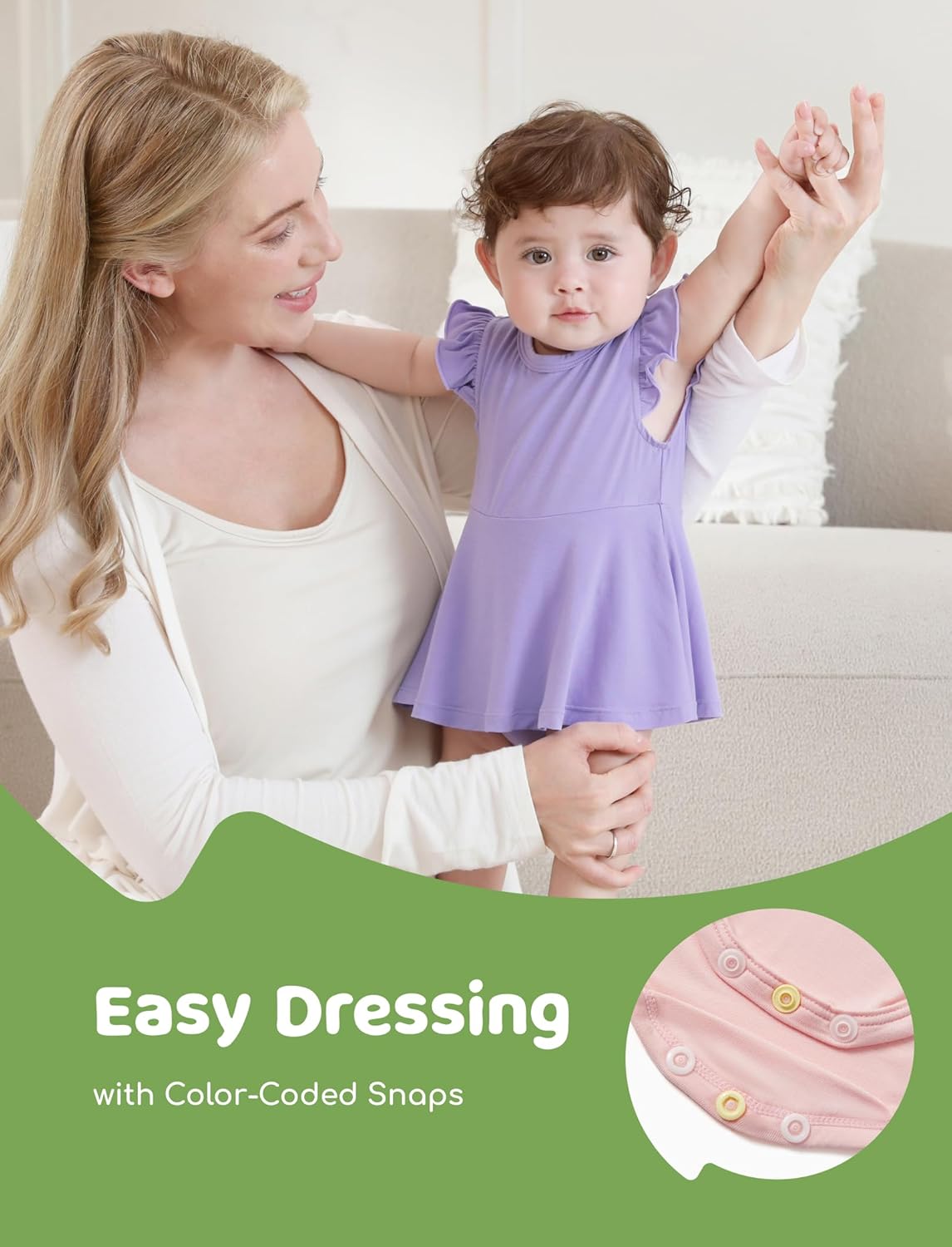 PATPAT Baby Girl Bodysuits - Soft Bamboo Viscose - Flutter Sleeves Cute Dress - Newborn Infant Summer Clothes - 3 Pack