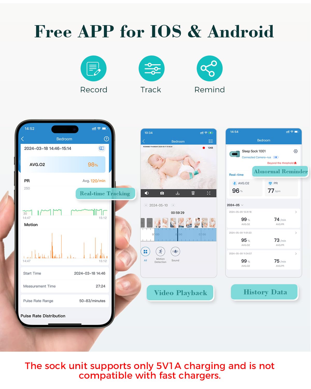 Babytone Baby Monitor - Smart Sleep Sock & 2.5K HD Camera, Track Heart Rate & Average Oxygen Level, Cry/Motion Detect, Two-Way Audio and Night Vision Baby Monitor with APP