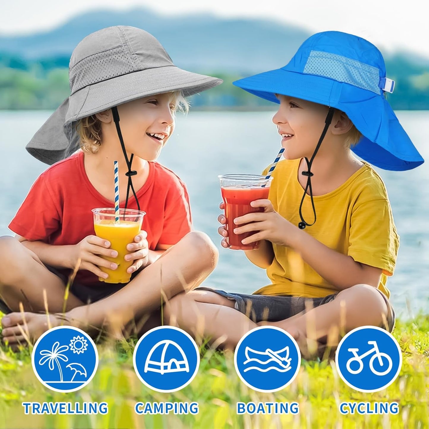 Toddler Baby Sun Hat Kids Summer UPF 50+ for Boys Girls Adjustable Beach Hats with Bucket Wide Brim Age 1-7 Years