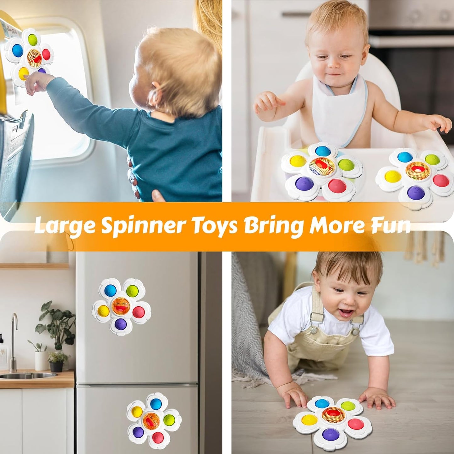 Suction Spinners Baby Toys, Sensory Toys for Toddlers 1-3, Spinner Toys for Babies 12-18 Months, High Chair Toys Baby Travel Essentials for Flying, Birthday Gift for 1 Year Old Boy Girls