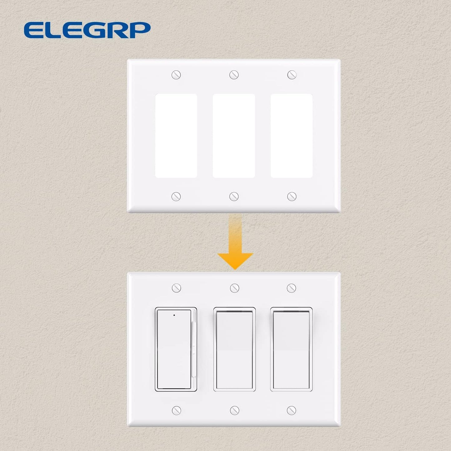 ELEGRP 3-Gang Decorative Wall Plates, Mid-Size 4.88" H x 6.75" L Unbreakable Thermoplastic Faceplate Cover for Decorator Receptacle Outlet Switch, UL Listed (5 Pack, Glossy White)