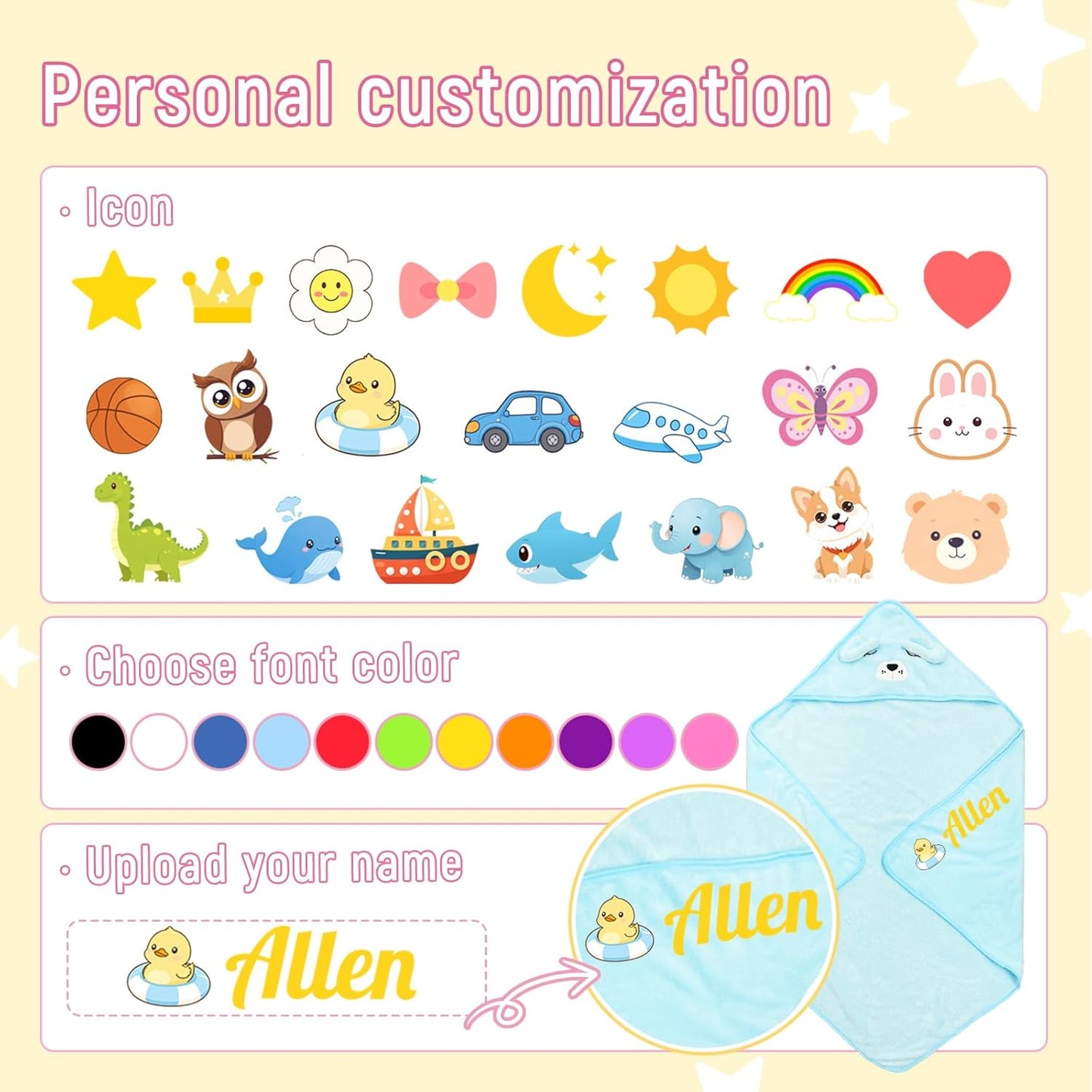 Personalized Baby Towels Hooded with Name, Custom Toddler Bath Towel with Hood for Girl Boy, Warm Swaddle Blanket, Customized Newborn Gifts - Printed (Green Dinosaur)