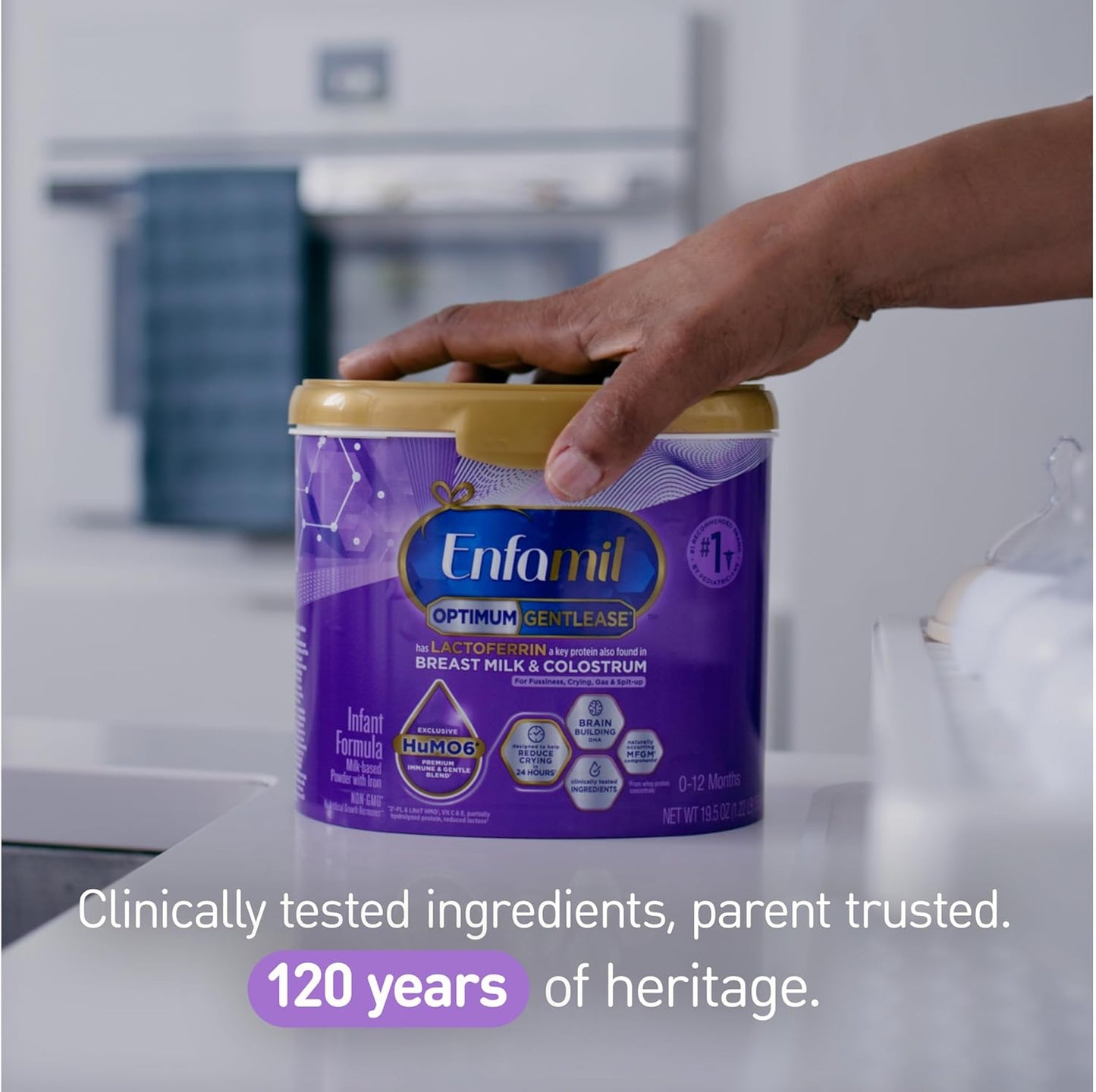 Enfamil Optimum Gentlease Baby Formula, Our Closest Formula to Breast Milk For Fussiness, Crying, Gas & Spit-up, Immune-Supporting Lactoferrin also found in Breast Milk, 19.5 Oz