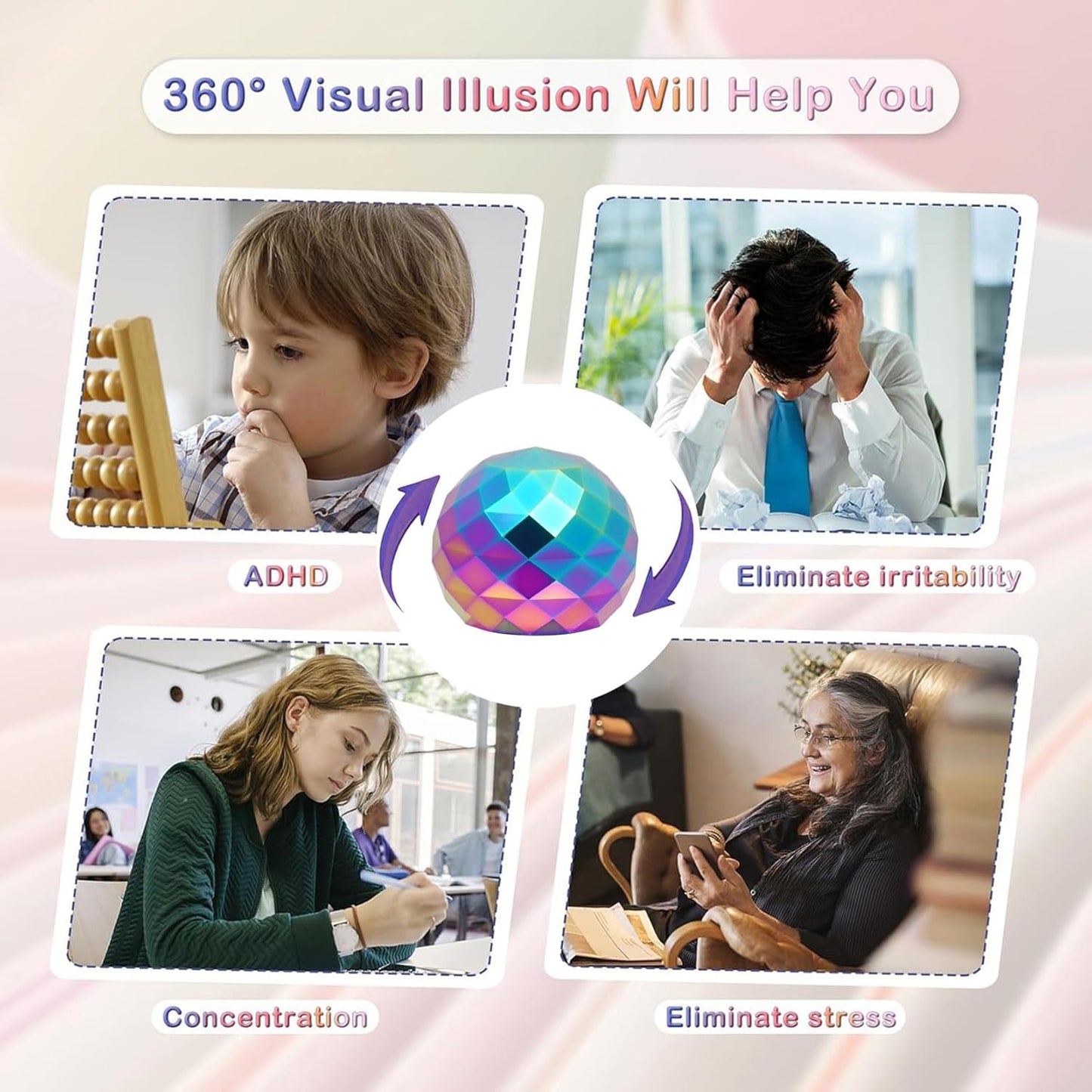 Desk-Toys for Fidget Kinetic-Cool-Gadgets: Cool-Stuff for Kid Children Teen Adult, Optical-Illusion Toy for Office School Home Women Men Christmas Stress-Relief-Gifts 180 Seconds Spinning