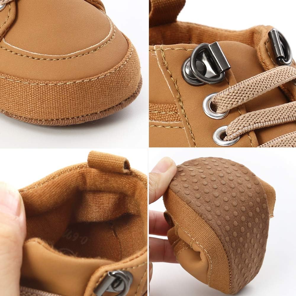 SOFMUO Baby Boys Girls High Top Ankle PU Leather Sneakers Soft Rubber Sole Infant Moccasins Newborn Oxford Loafers Anti-Slip Toddler Wedding Uniform Dress Shoes