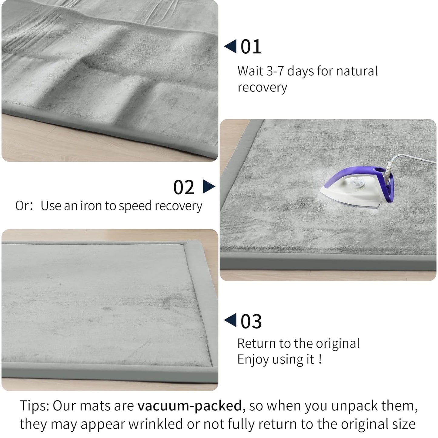 ACOMOPACK Baby Play Mat for Floor 1.3" Thick Memory Foam Play Mat 59"×71" Tummy Time Crawling with Non-Slip Bottom for Living Room,Nursery,Soft Velvet Playpen Mats for Kids,Infants（Light Grey）