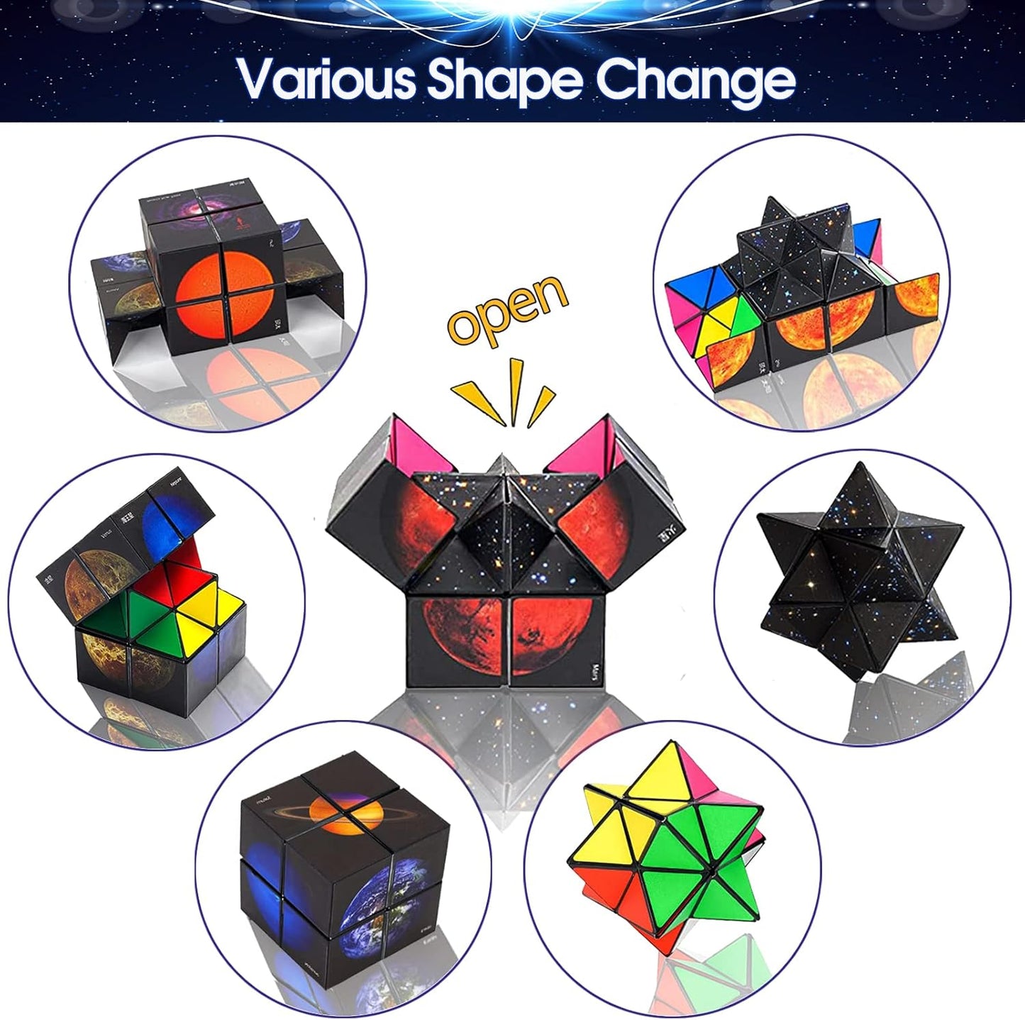 2 in 1 Kids Fidget Toy Magic Cube with Colorful Solar System Planet Pattern for Boys Girls