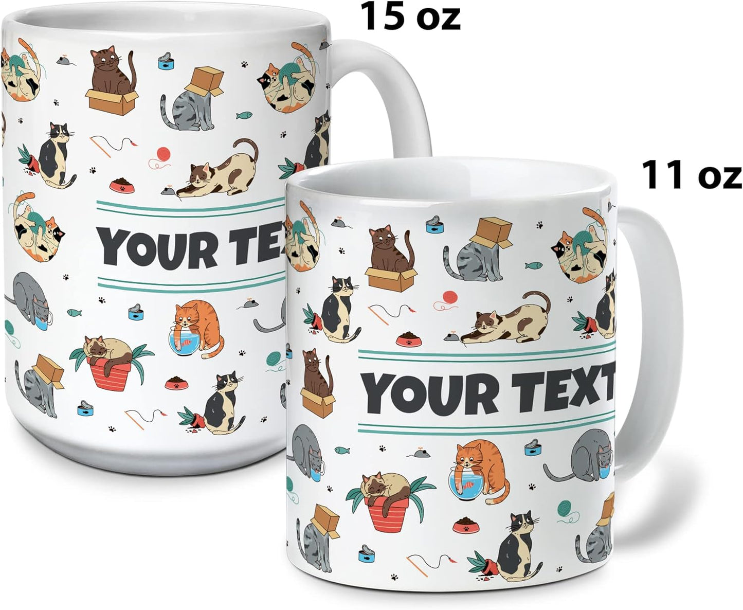Personalized Mug for Kids - Cats - Custom Name/Text, Ceramic Hot Chocolate/Cocoa/Coffee Cup for Boys/Girls, Birthday/Christmas/Holiday Gift - 11 oz, Red Handle