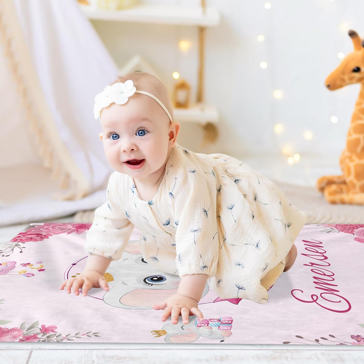 Personalized Baby Blanket with Name, Custom Pink Elephant Name Blanket Toddler Girls Soft Flannne Swaddling Blankets Customized Memorial Gift from Nana for Infant Newborn Shower