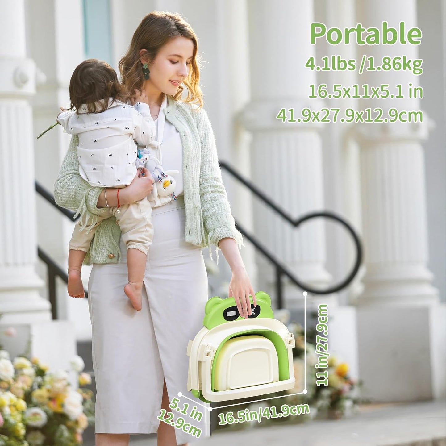 Collapsible Baby Bathtub for Newborn to Toddler (0-18 Month) - Portable Baby Bath Tub for Travel, Newborn Bathtub with Soft Towel and Floating Cushion (Green)