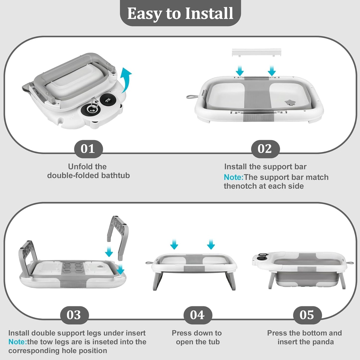 Foldable Baby Bathtub, Lightweight Bathtub for Infants to Toddlers with Soft Cushion & Thermometer, Portable Baby Tub Newborn to Toddler 0-36 Months(Grey)