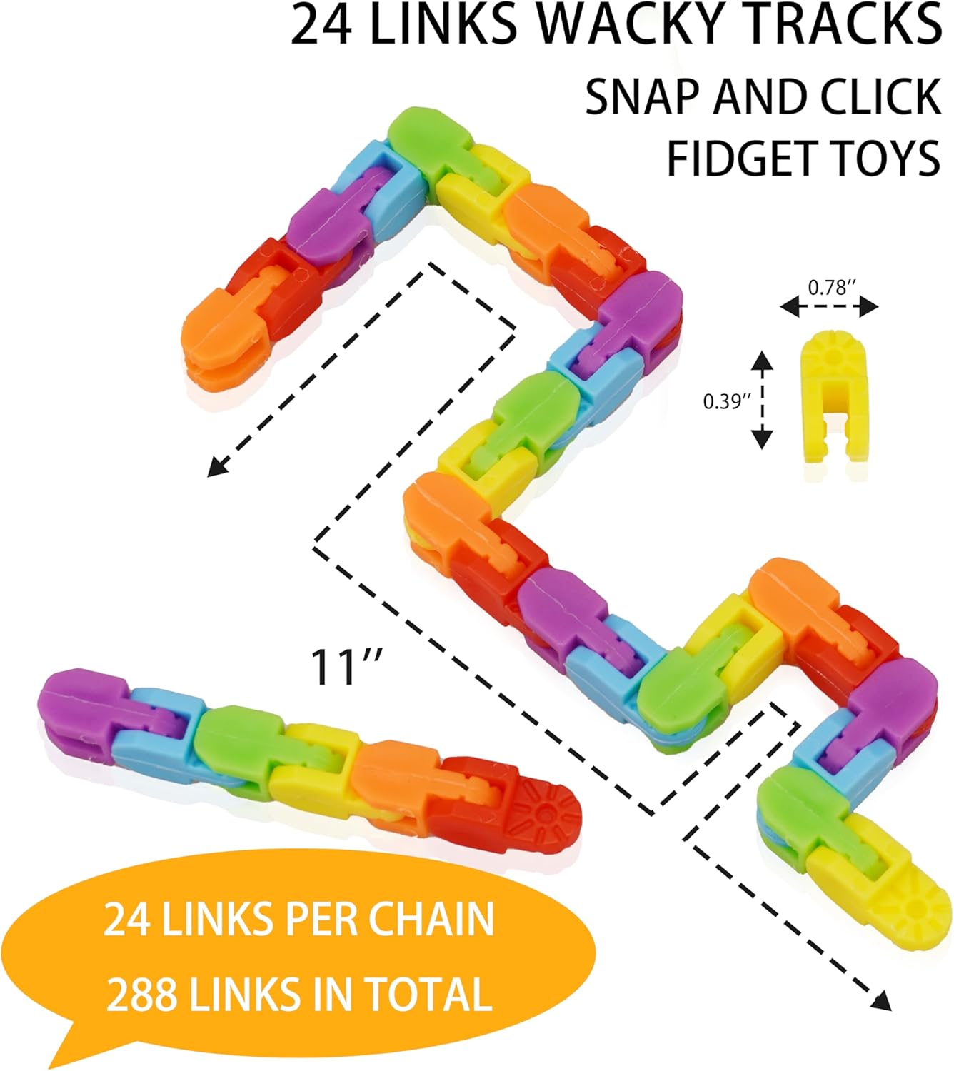 Ganowo 18 Pack Wacky Tracks - Rainbow Color Snap Click Fidget Toys for Kids Adults ADHD Finger Sensory Autism Stress Relief