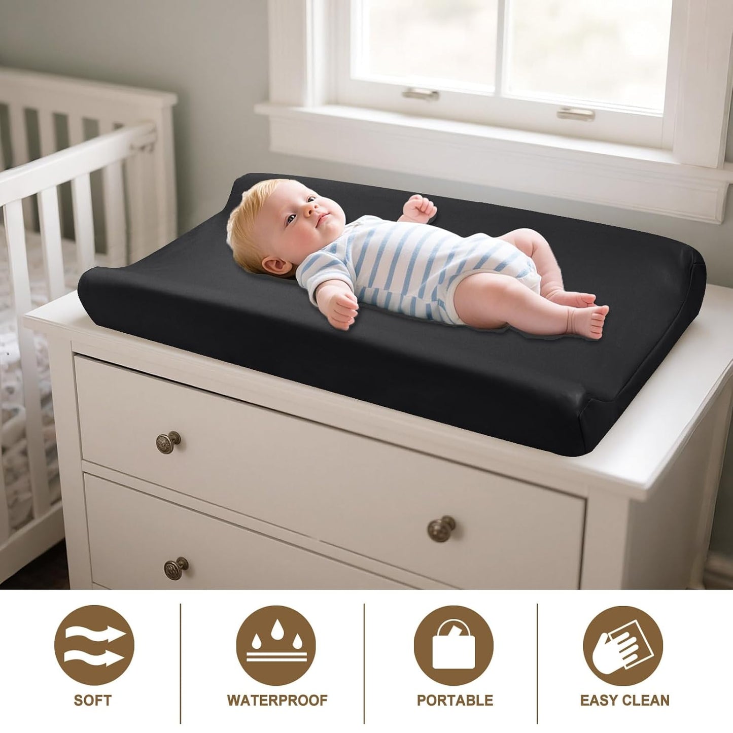 Owlowla Changing Pad Cover,Waterproof Changing Pad Covers-Soft Leather Diaper Changing Table Cover,Fits Standard Changing Pads for Baby Boy Girl（Black）