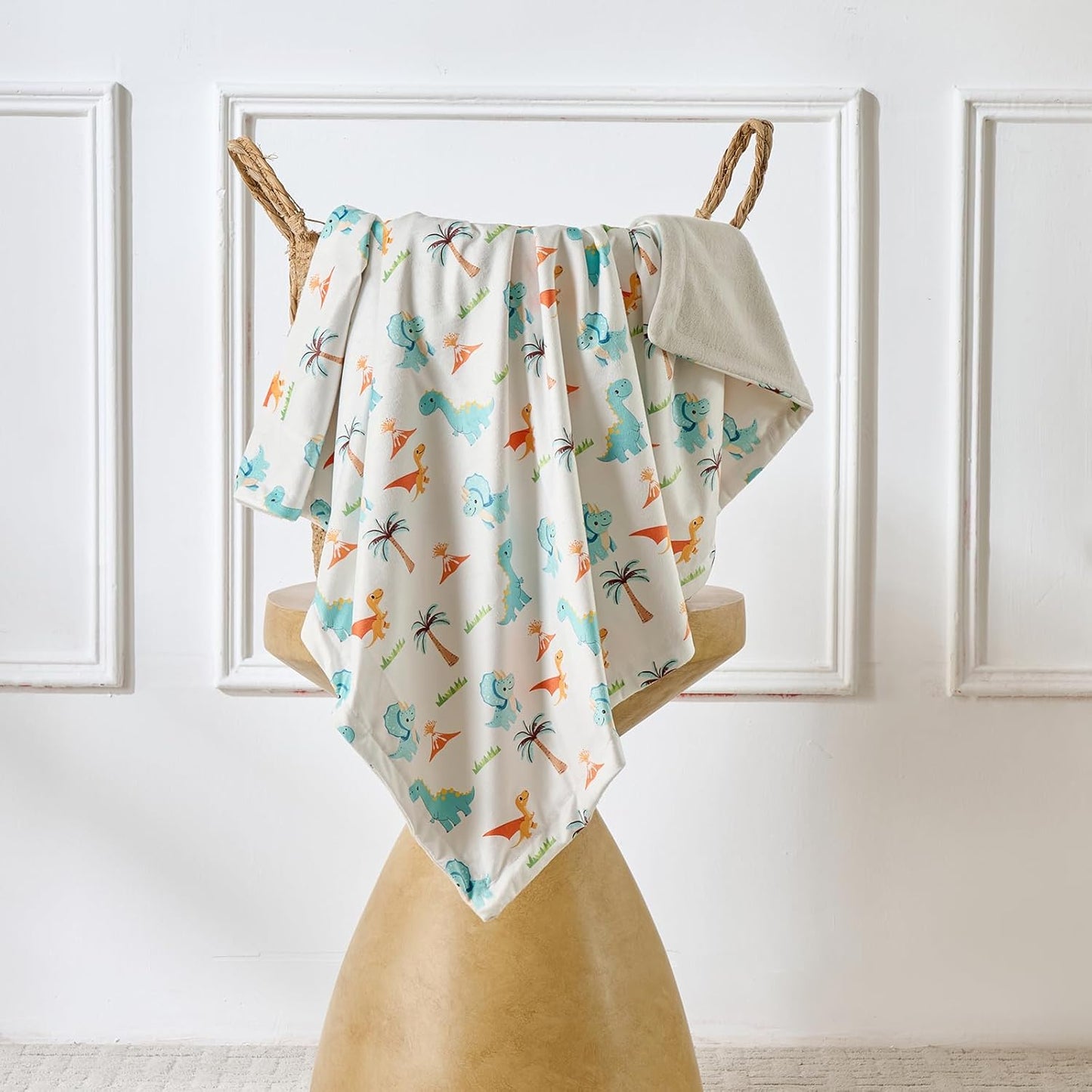 Baby Blanket 30x40 Inches Soft Double Layer Fleece Throw with Multicolor Dinosaur Gender Neutral Crib Blanket for Infant, Toddler, Newborn Baby Girl or Boy Shower Gift