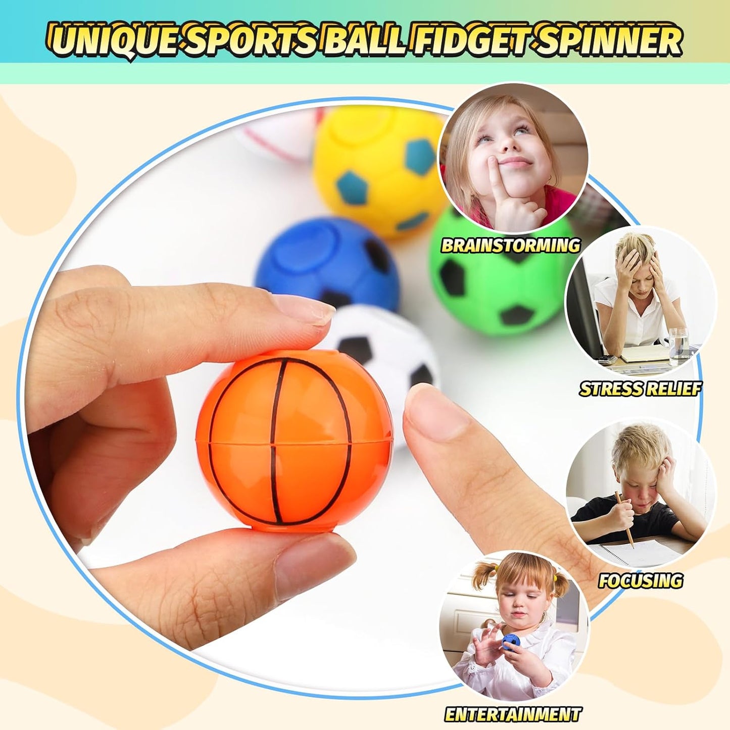 36 PCS Basketball Fidget Spinner, Soccer Ball Stress Relief Toys for Kids Adults, Goodie Bag Stuffers Treasure Box for Classroom Prizes, Sports Balls Party Favors for Easter Birthday Christmas