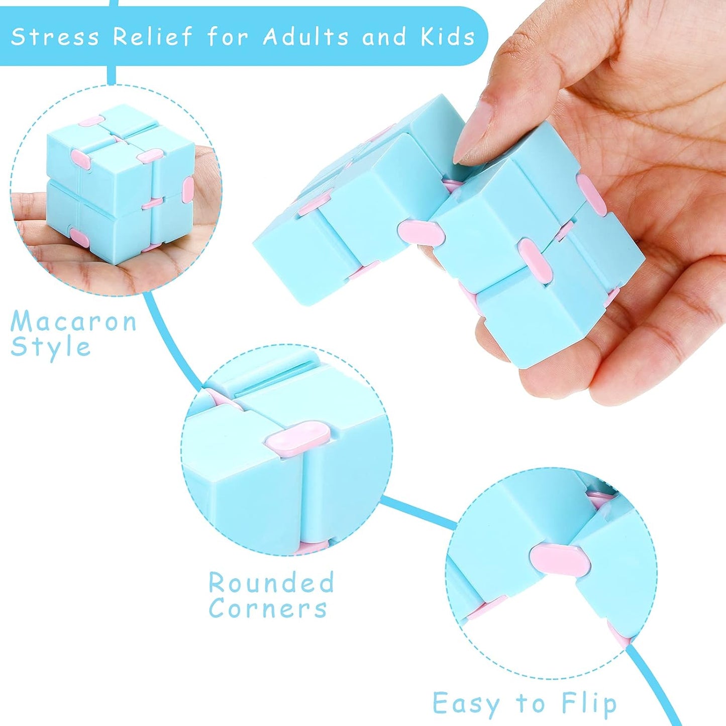 48 Pcs Cube Sensory Toy Handheld Infinite Cube Flipping Hand Cube Desk Gift Portable Blocks for Teen Adult Anxiety Stress Relief Valentine's Day (Macaron Style)