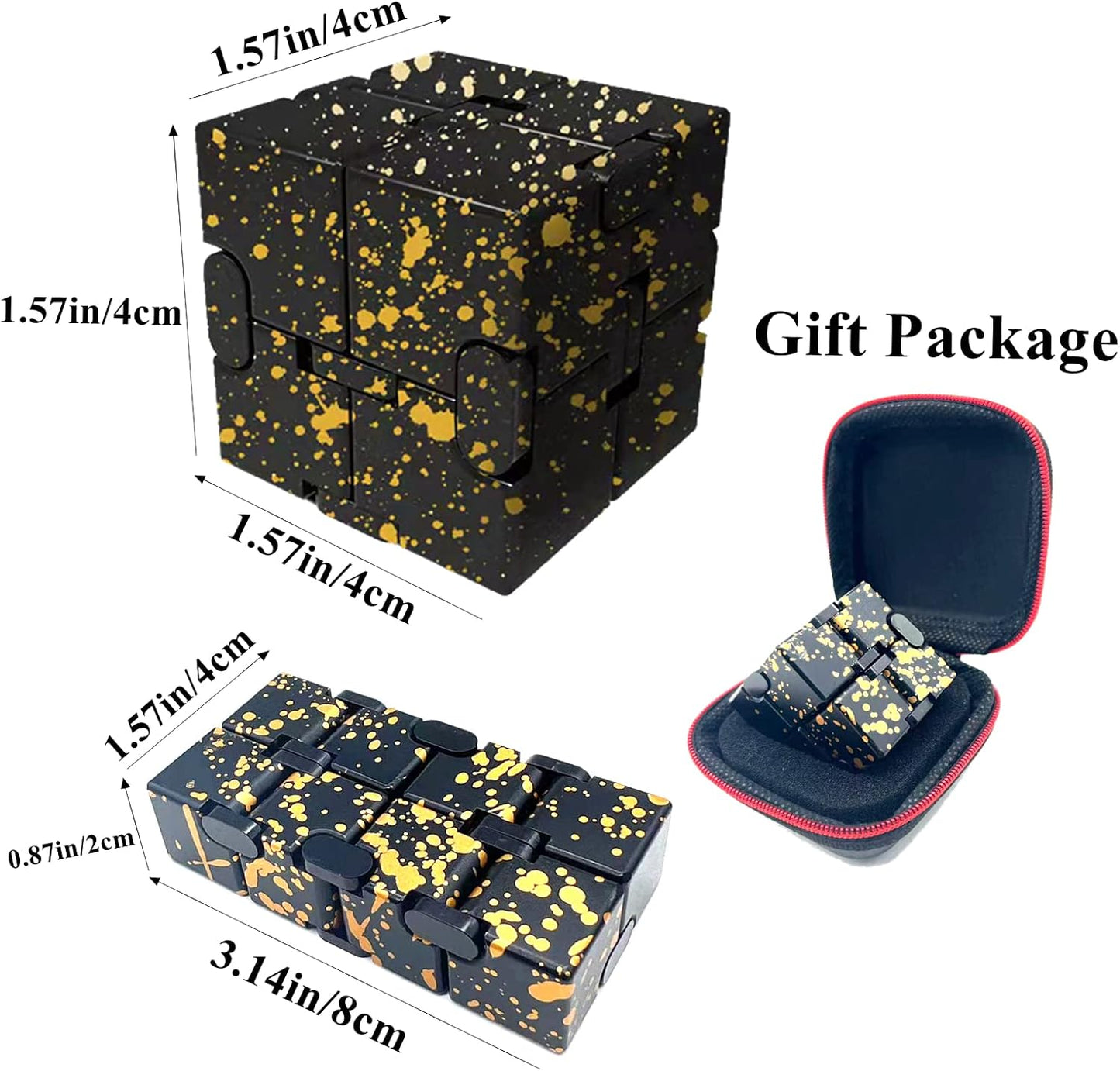 Metal Fidget Toys Infinity Cube for Men Anxiety Stress Relief Aluminum Alloy Material (Black & Yellow)