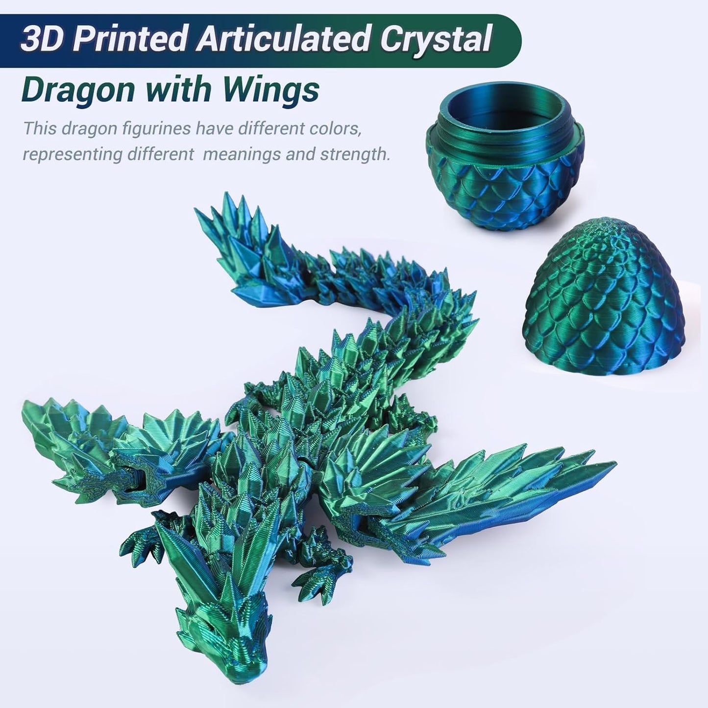 Antetek 3D Printed Dragon with Wings，3D Printed Dragon Egg，3D Printed Dragon in Egg， Movable Articulated Crystal Dragon Eggs with Dragon Inside with Wings