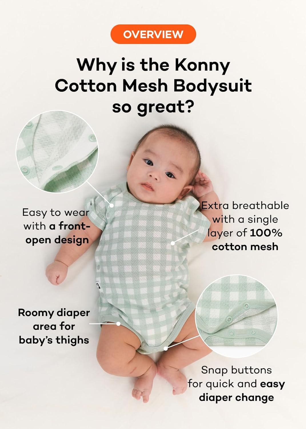Konny Newborn Cotton Mesh Bodysuit Premium and Safe for New Moms: Baby Clothing for Stylish Comfort(0-12M)