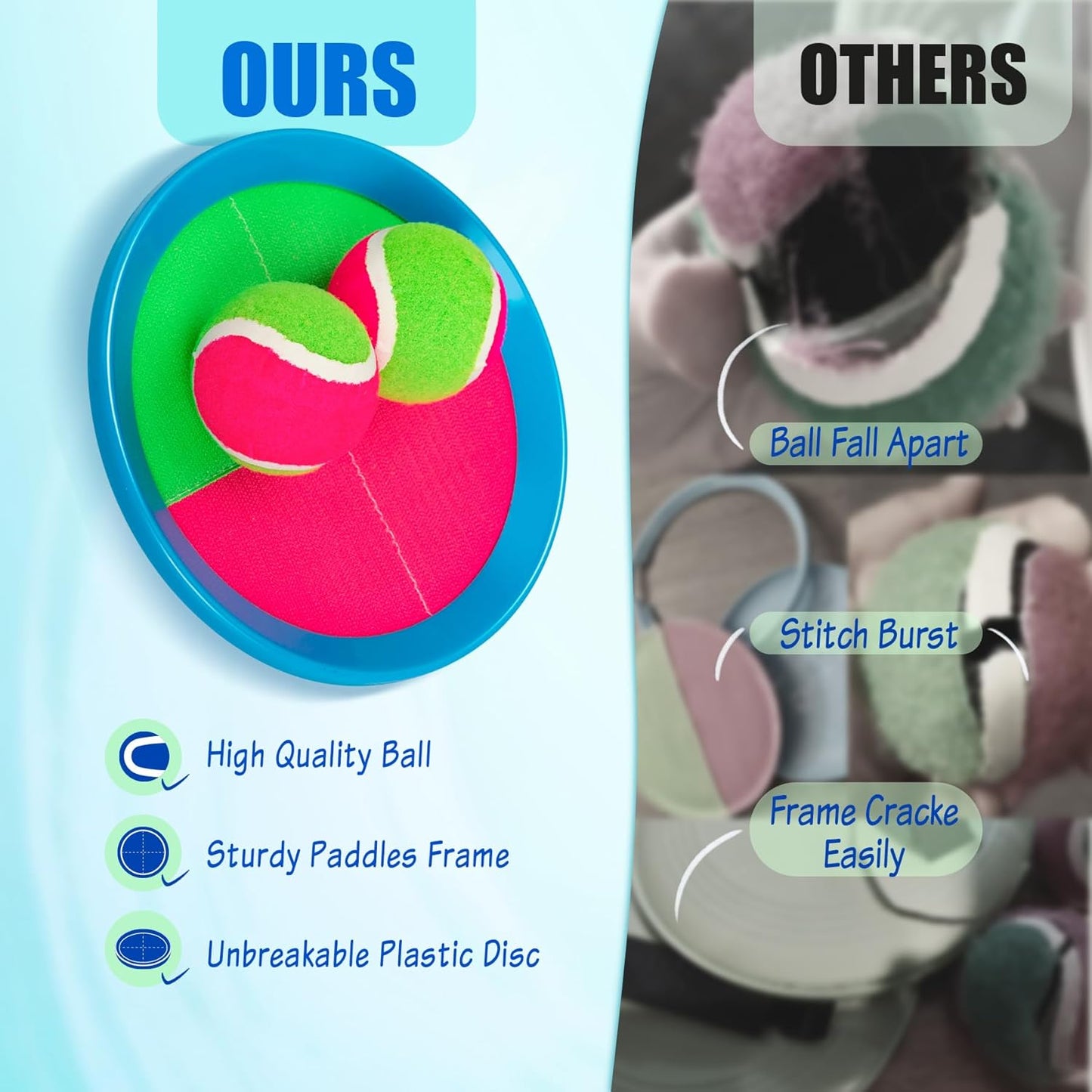 Toss and Catch Ball Set 6 Pack - Beach Toys Pool Toys Outdoor Games for Family Toddlers Kids Adults - Outside Yard Game - Classic Birthday Gift for 3 4 5 6 7 8 9 10 11 12+ Years Old Boys Girls