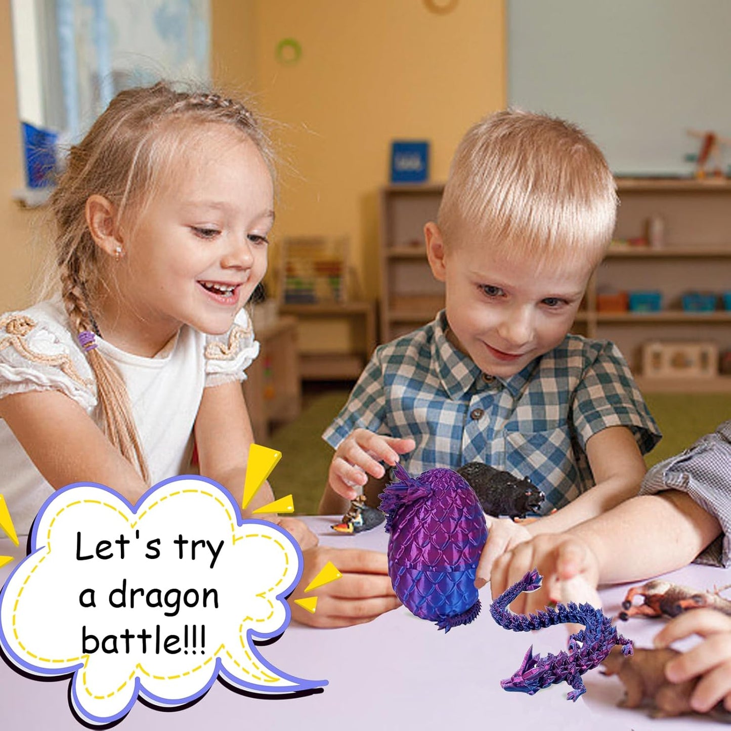 Easter Eggs Gifts for Kids, 3D Printed Dragon in Egg Easter Basket Stuffers Easter Toys for Kids Crystal Dragon Fidget Toys Prefilled Easter Eggs