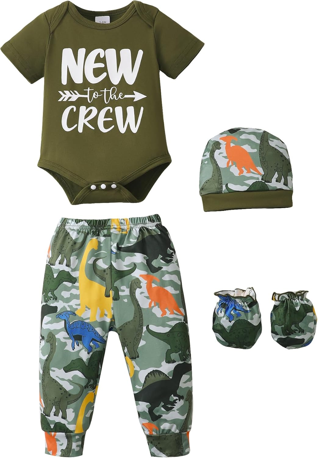 NZRVAWS Newborn Baby Boy Girl Clothes Unisex Infant Romper Pants Set Hat 4-Pack Outfits 0-12 Months 16 Pieces Toddler