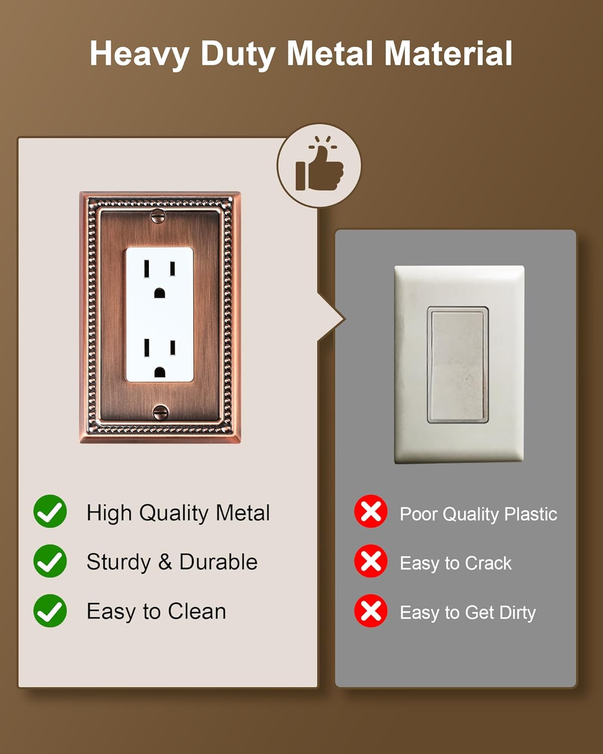 6-Pack Decorator Outlet Cover Plate, Decorative Switch Plates and Outlet Covers, Antique Copper Metal Wall Plates for Electrical Outlets, Receptacle, GFCI Outlet, Dimmer Switch