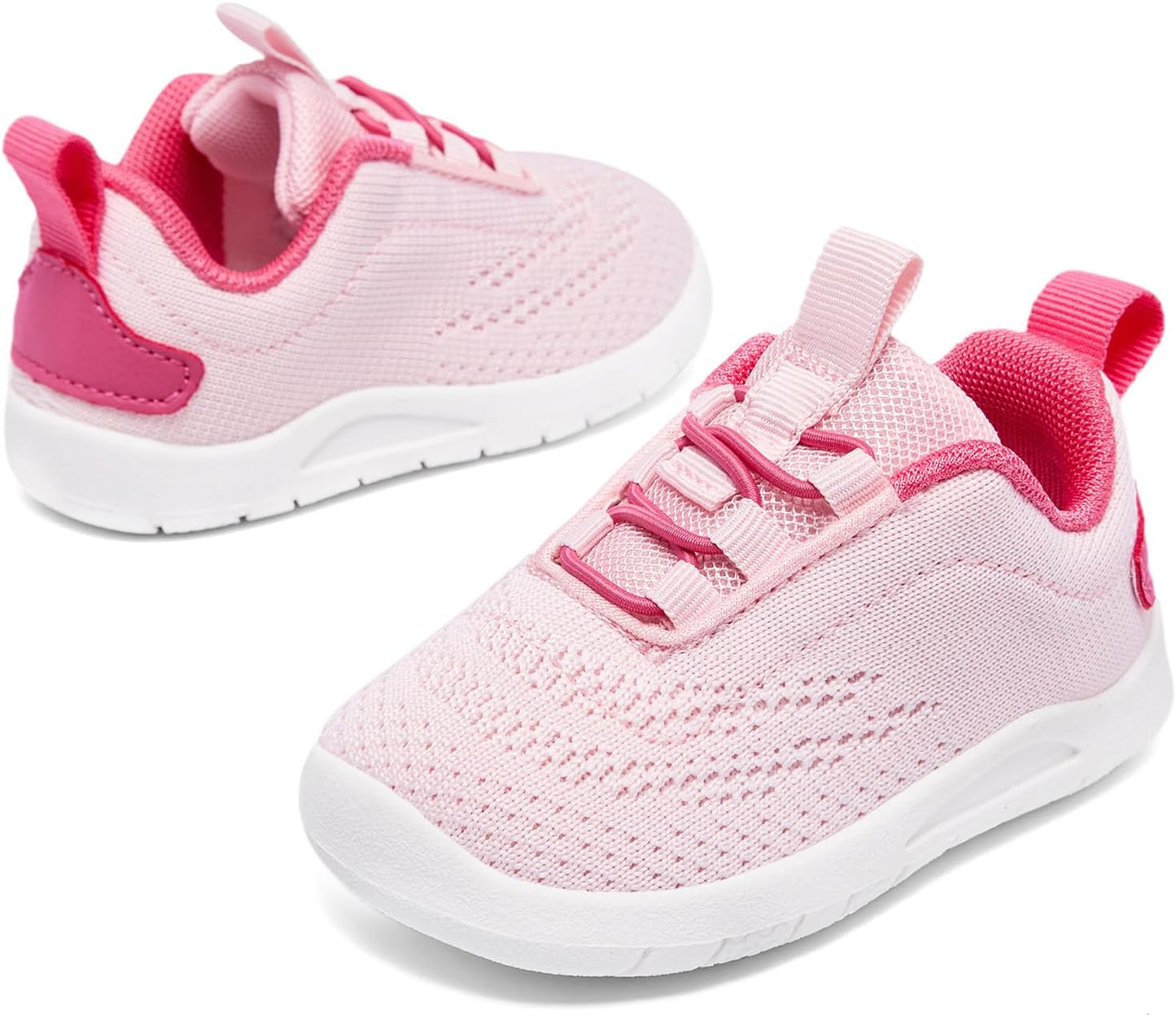 MORENDL Toddler Slip On Sneakers Baby Walking Shoes Non-Slip Breathable Unisex Pink Mesh Lace-Up Athletic Sneakers Infant Running Shoes
