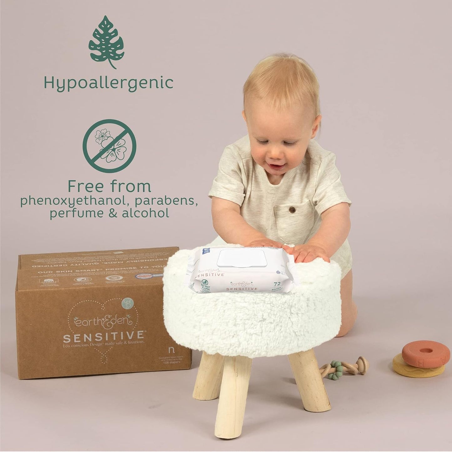 Earth & Eden Sensitive Baby Wipes | Unscented & Hypoallergenic | 12 Soft-Packs | 864 Total Wipes