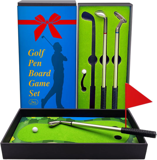 Golf Pen Gifts Mini Desktop Set with Putting Green,3 Golf Clubs Pens with Balls and Flag,Unique Stocking Stuffers,Golf Gift Office Desk Toys for Men and Women