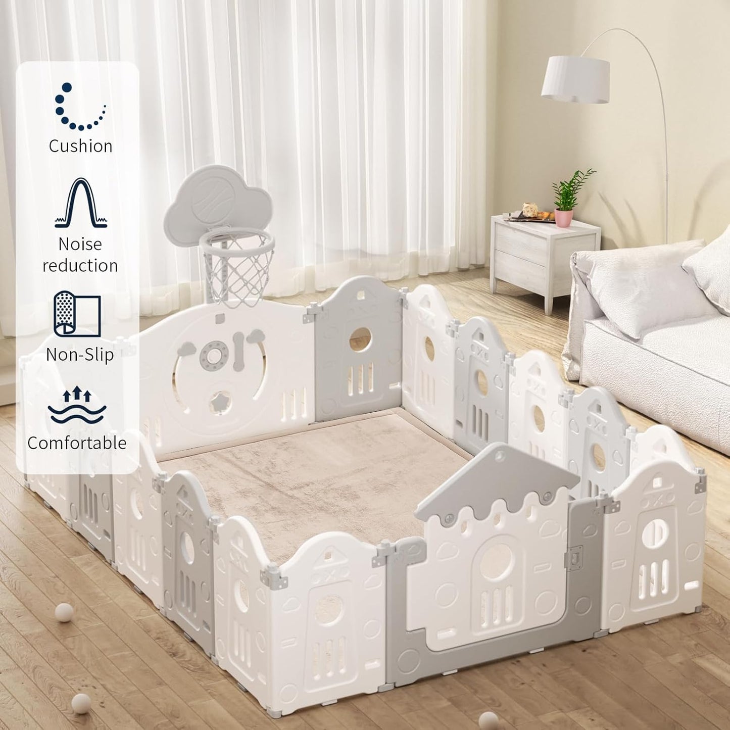 ACOMOPACK Baby Play Mat for Floor 1.3" Thick Memory Foam Play Mat 79"×118" Tummy Time Crawling with Non-Slip Bottom for Living Room,Nursery,Soft Velvet Playpen Mats for Kids,Infants（Beige）