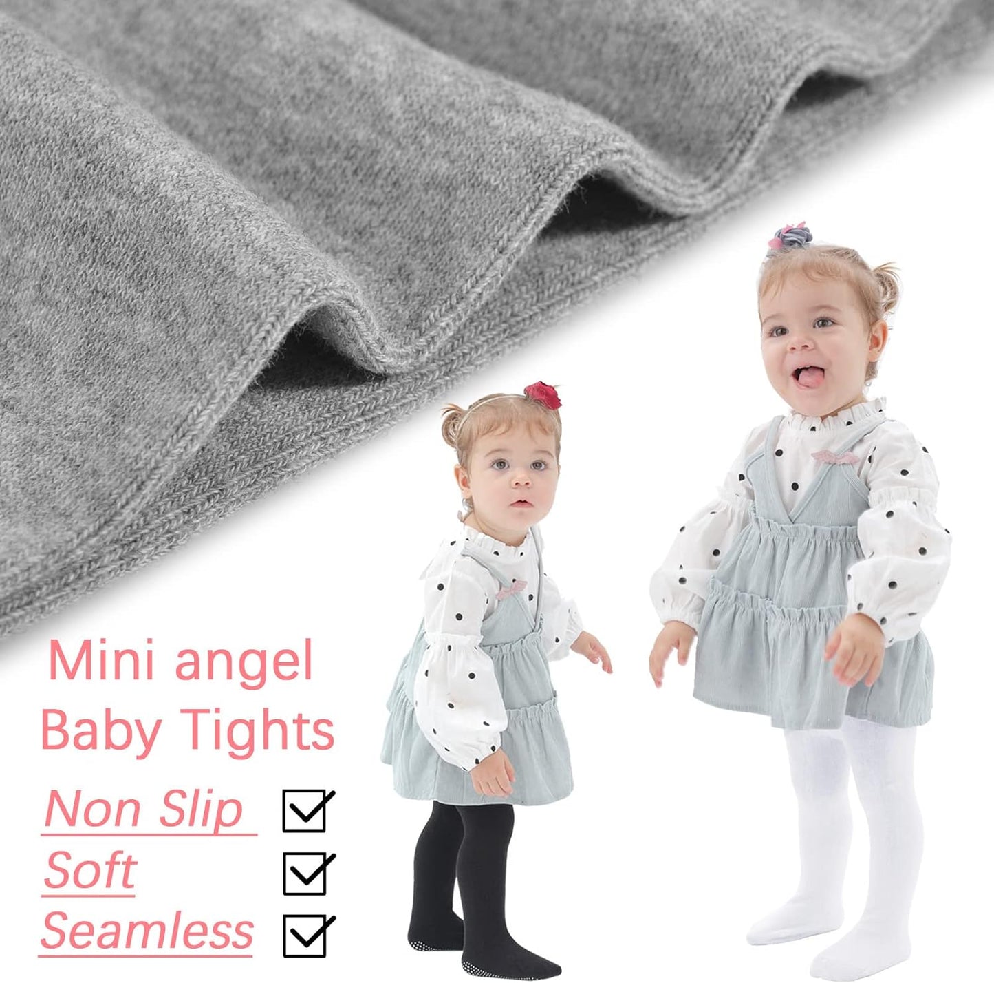 Mini angel Baby Tights Non Slip Baby Girl Tights Plain/Shoe-Look Leggings Seamless Pantyhose Warm Cotton Leggings Non-Skid