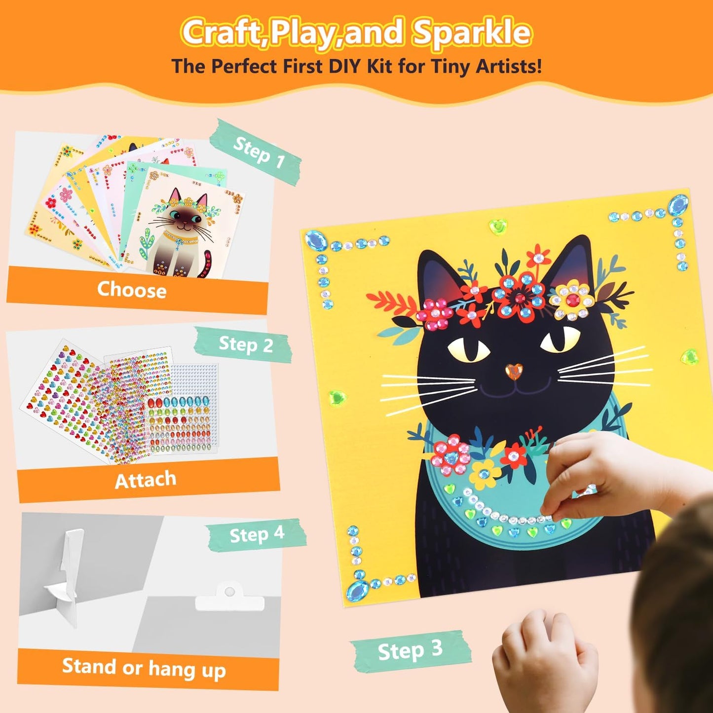 Marlrin Cats Craft Kits for Kids Ages 4-8, Arts and Crafts Kits,Craft Kit for Girls 6-8,Diamond Painting Toys for Girls 5-7,Birthday and Christmas Gift for Kids Ages 3, 4, 5, 6, 7, 8